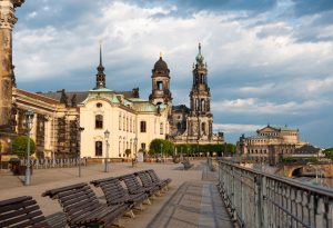 Bruhl Terrasse in Dresden under dramatic sky